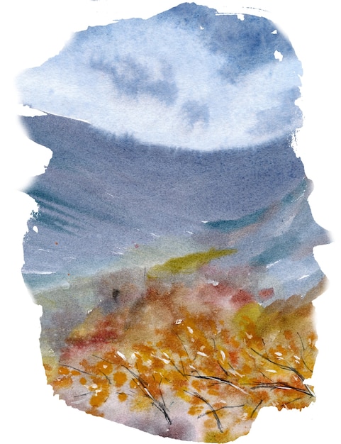 Hand gezeichnete Aquarelllandschaft mit Bergen