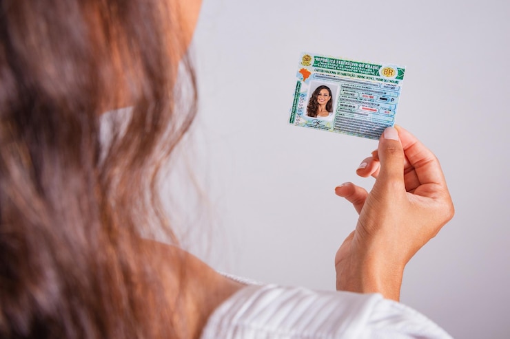 Foto hand hält brasilianisches führerscheindokument