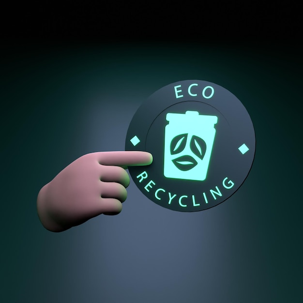 Hand hält Eco Recycling Neon Icon Ökologiekonzept 3d Render Illustration