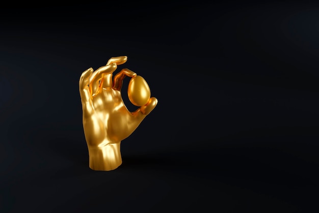 Hand hält Eiergold in schwarzer Farbe d render