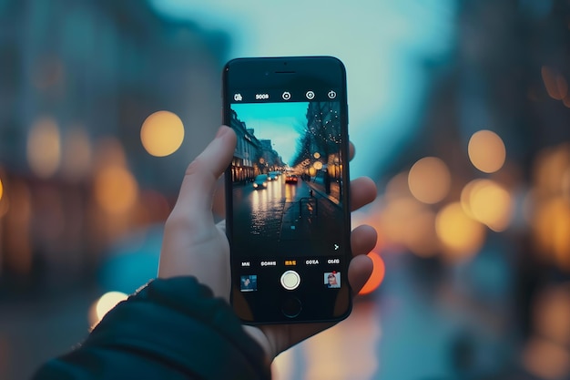 Hand hält ein Handy mit digitalem Display