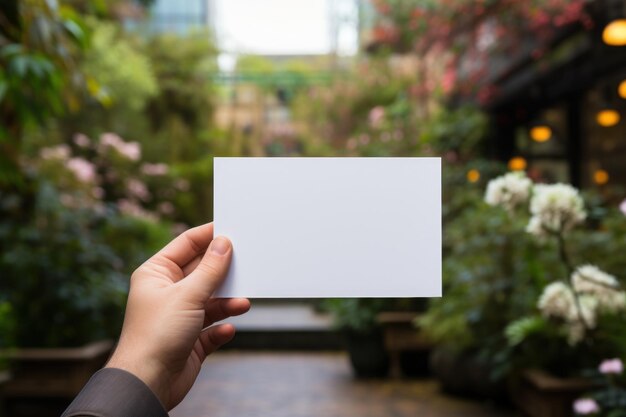 Hand hält ein weißes Papier in Nahaufnahme, realistisches Foto, das als Modell für generative KI verwendet werden soll