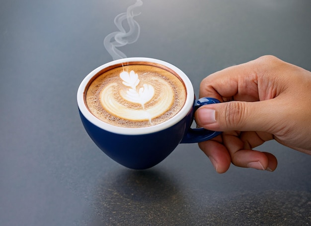 Hand hält eine Latte-Kaffeetasse Internationaler Kaffeetag