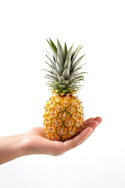 Hand hält frische Ananas isoliert auf weißem Hintergrund