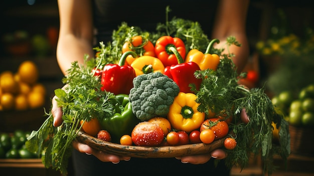 Hand hält frisches Bio-Gemüse für einen gesunden Vegetarier