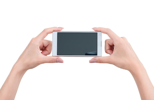 Hand hält großes Touchscreen-Smartphone