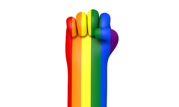 Hand im Cartoon-Stil mit Gay-Pride-Flagge d-Rendering