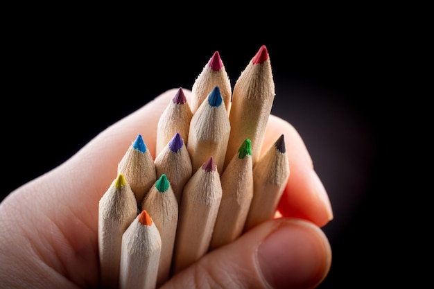 Hand mit Buntstiften für kreative Ideen und Konzepte
