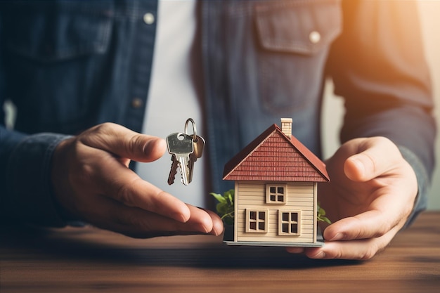 Hand mit Schlüsseln zum neuen Haus Hypothekeninvestition Miete Immobilienkonzept Generative KI