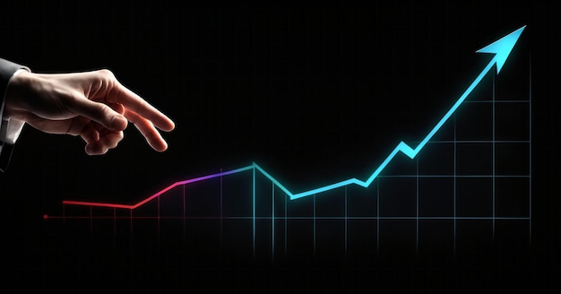 Foto hand-pointering-graph wachstum geschäftsentwicklung konzept