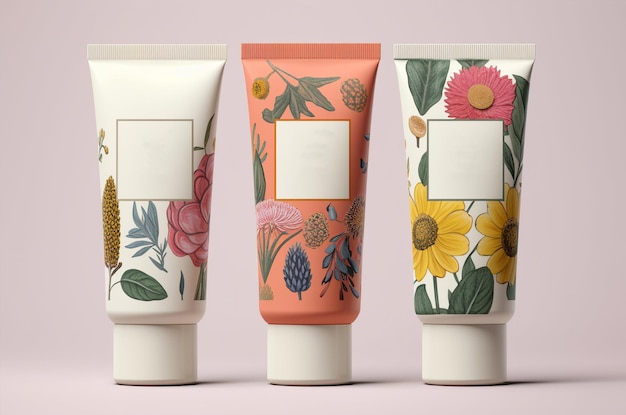 Foto handcreme-mockup blumenverpackung für creme generative ai