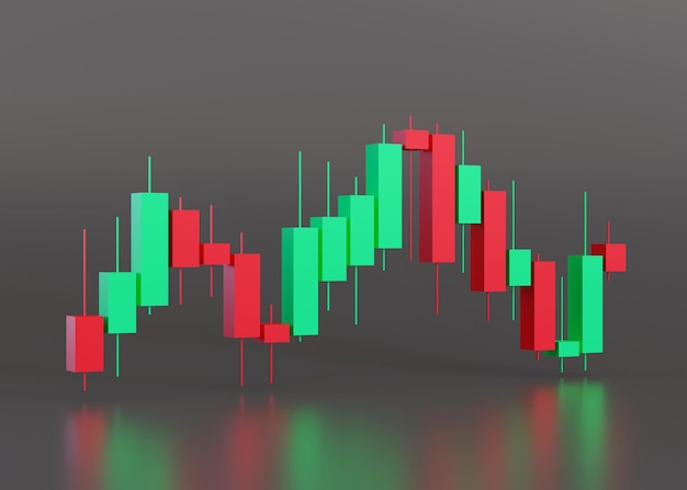 Handelsdiagramm Aktienhandelsdaten auf Grafik mit japanischen Stöcken Finanzdiagramm mit auf- und absteigenden Vermögenswerten Investitionsfinanzierung und -analyse Kaufen, Verkaufen an der Börse Trader-Job 3D