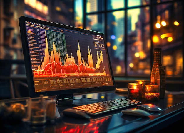 Handelsdiagramm mit Zahlen auf dem Monitor