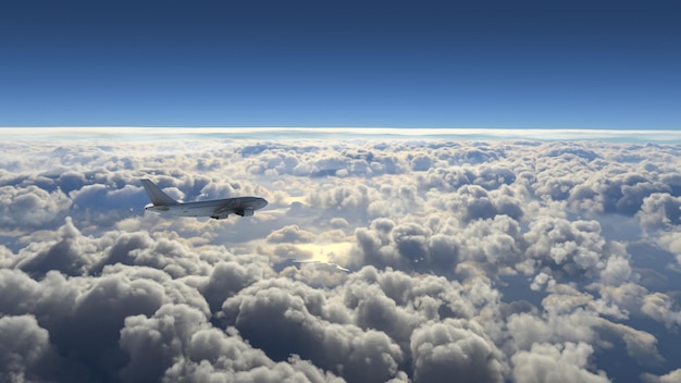 Foto handelsflugzeug, das über die wolken fliegt