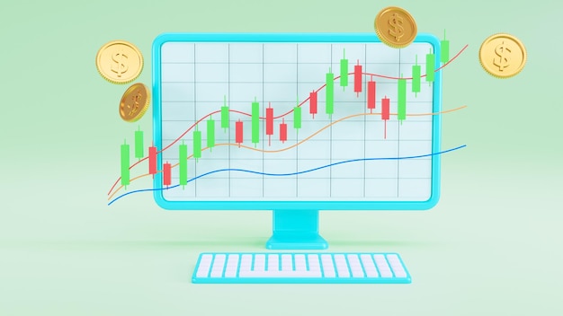 Handelsplattform 3D-Computerinvestitionswachstum Aktienmarkt Cryptocurrency Graft Candlestick Chart