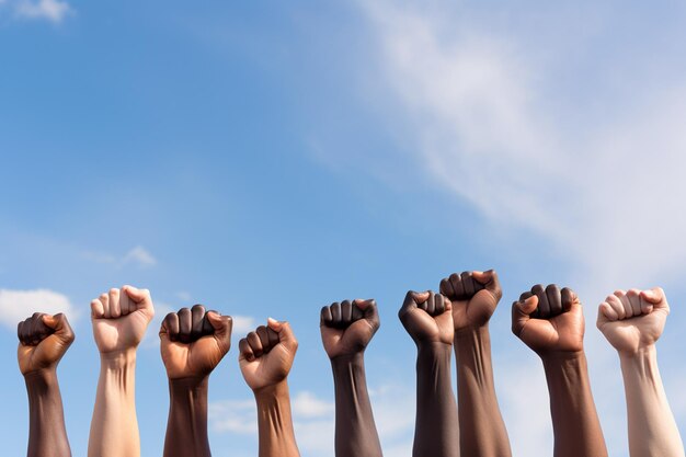 Handfist of People Rising up on sky background erstellt mit generativer KI