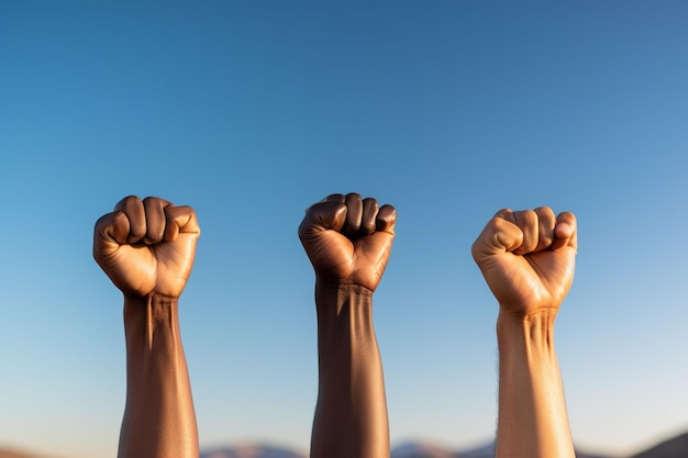 Handfist of People Rising up on sky background erstellt mit generativer KI