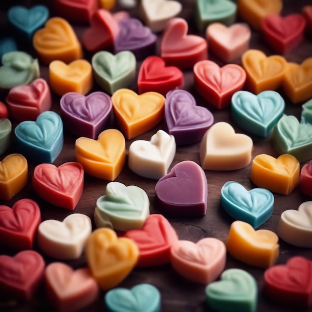 Handgefertigte Seife in Form von Herzen in verschiedenen Farben