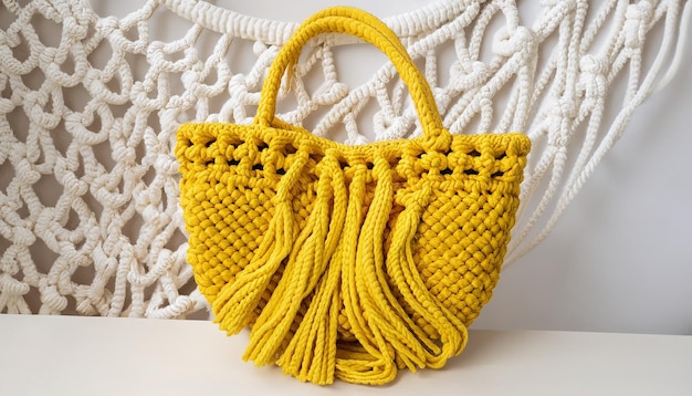Handgefertigte Tasche aus Makrame-Baumwolle, Eco-Tasche für Frauen aus Baumwollseil, Tasche im skandinavischen Stil