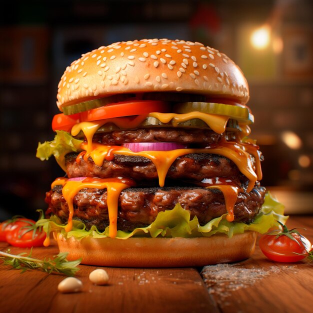 handgefertigter Burger komplett ultra-realistisches Bild