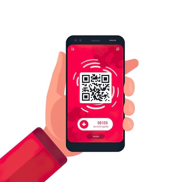 Foto handgehaltenes smartphone mit nfc-qr-code-gerät