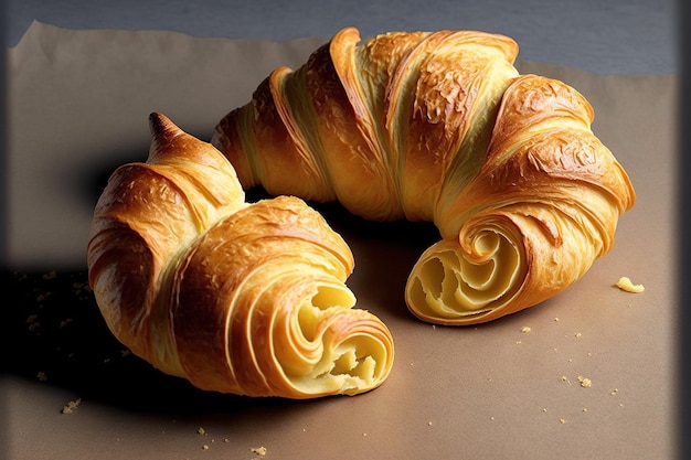 Handgemachte Croissants, die gerade vor einer Braue gekocht wurden