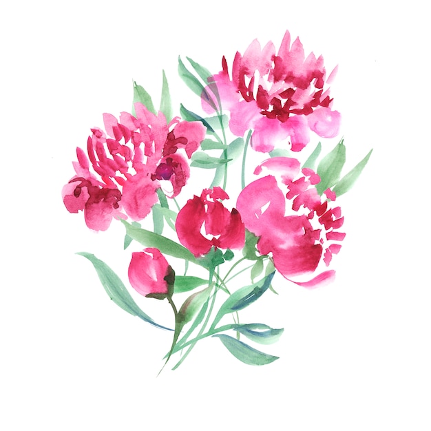 Handgemachte Farbe gezeichnete elegante dekorative Blumen. rosa Pfingstrosenblumen-Aquarellillustration.