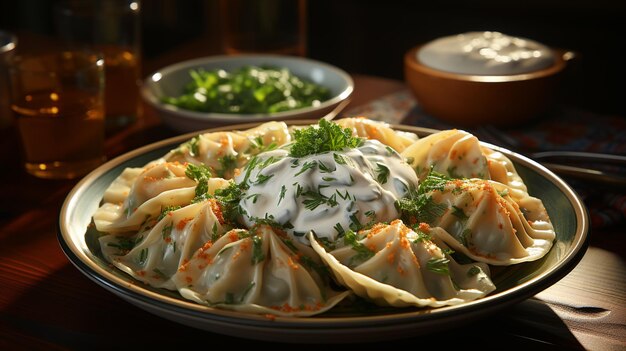 Foto handgemachte gefüllte ravioli, ricotta, spinatsauce, käse usw.