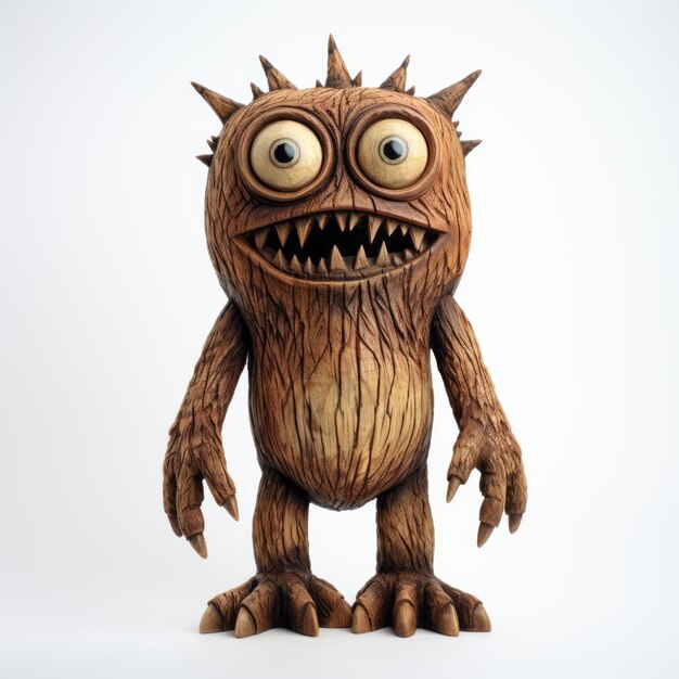 Foto handgemachtes holzmonster 3d-cartoon-kreatur mit gruseligem realismus