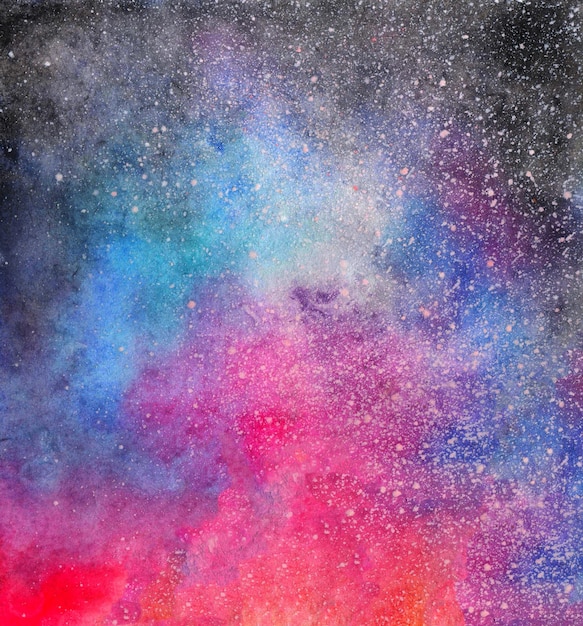 Handgemalte Aquarell bunte Papierstruktur. Dekorativer kosmischer Hintergrund. Galaxienebel.