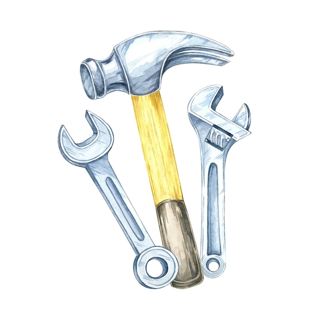 Handgemalte Aquarellillustration Ideal für die Vermarktung von Bauwerkzeugen