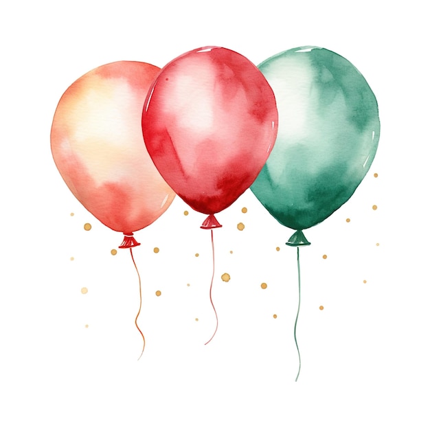 Foto handgemalte festliche aquarellballon-clipart für geburtstags-, weihnachts- und valentinstag-illustration