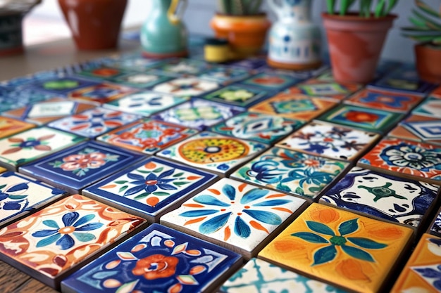 Handgemalte Keramikfliesen, die in farbenfrohen M