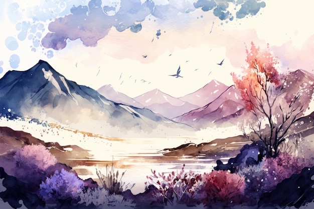 Handgemalter Aquarellnaturhintergrund Illustration AI Generative