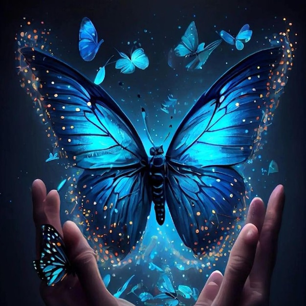 Handgeöffnete Schmetterlingsfliegen-Tapete in blauer Farbe