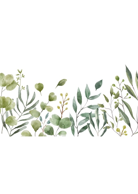 Handgezeichnete Aquarell-Grünblätter mit weißem Hintergrund
