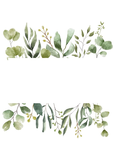 Handgezeichnete Aquarell-Grünblätter mit weißem Hintergrund