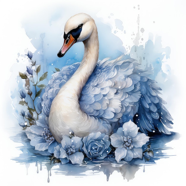 Handgezeichnete Aquarell-Illustration Clipart Schwan im Karnevalskostüm von Schneeflocke