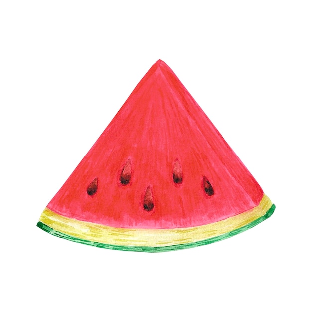 Handgezeichnete Aquarell-Wassermelonen-Scheiben-Illustration, isoliert auf Weiß, kann für Postkarten-Etiketten, Banner und andere gedruckte Produkte verwendet werden