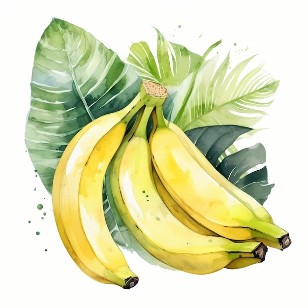 Handgezeichnete Aquarellmalerei von Bananen auf weißem Hintergrund