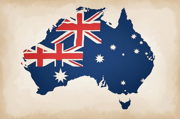 Handgezeichnete Australien-Karte mit schwingender Flagge Sommerreise-Sketch