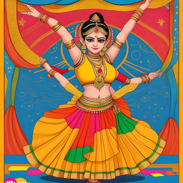 Handgezeichnete Bharatanatyam-Tänzer-Illustration von Tänzerinnen