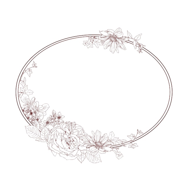 Handgezeichnete Bleistiftgrafiken mit Vintage-Blumenrahmen