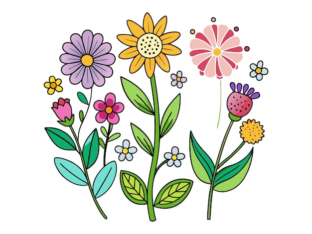 Handgezeichnete Blumen Flora Entwürfe einfache Zeichnungen Vektor Illustration
