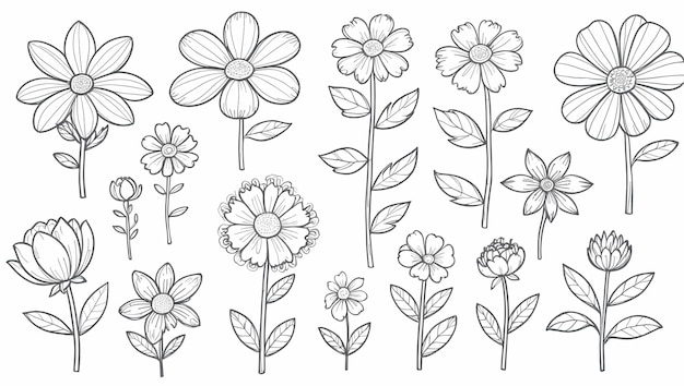 Handgezeichnete Blumenillustrationen in Graustufe