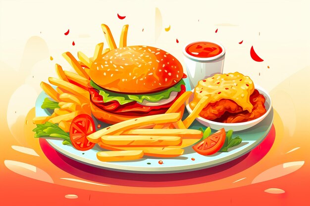 Handgezeichnete Burger-Küchen Hintergrundillustration generative ai