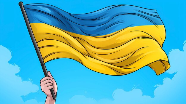 Handgezeichnete Cartoon-Illustration der ukrainischen Flagge