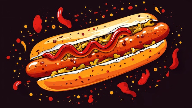 handgezeichnete Cartoon-köstliche Hot-Dog-Illustration