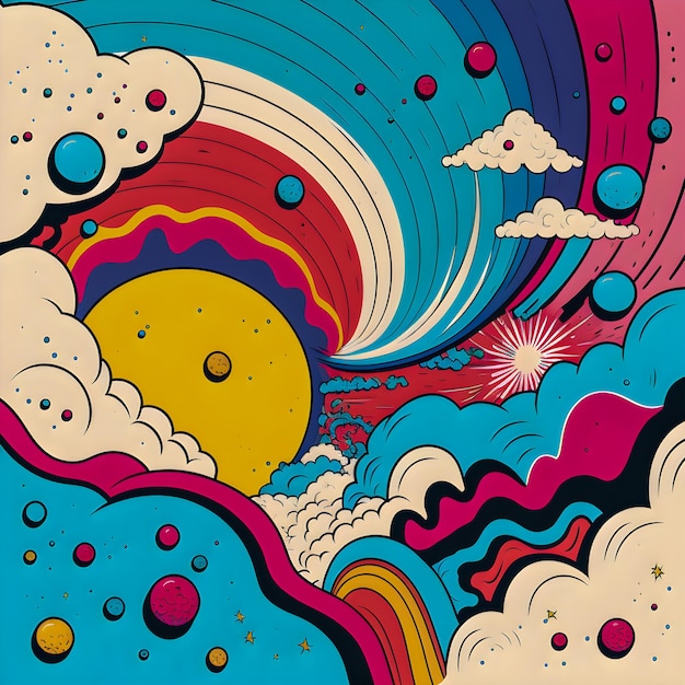 Handgezeichnete Comic-Illustration im Retro- und 90er-Stil Cosmos Pop Art Abstract Crazy and Psychedelic BackgroundxA