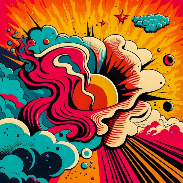 Handgezeichnete Comic-Illustration im Retro- und 90er-Stil Cosmos Pop Art Abstract Crazy and Psychedelic BackgroundxA